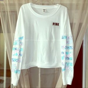 Long sleeve Crop Tropical Logo in white